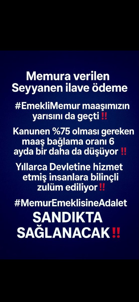 OnurDarici5300's tweet photo. @ArtiSozTv @YilmazsenT Konu sadece para değil 
Adaletsizlik 
Alıştırmaya çalıştırdıkları kara düzen 
Memur #EmekliMemur ayrımı hukuken yapılamaz.Memura verilen her türlü iyileştirme #EmekliMemur maaşına  müdahale edilmeseydi otomatik olarak yansıtılacaktı. 
#MemurEmeklisineAdalet ya gelecek ya gelecek https://t.co/MHGSHw1Lgg