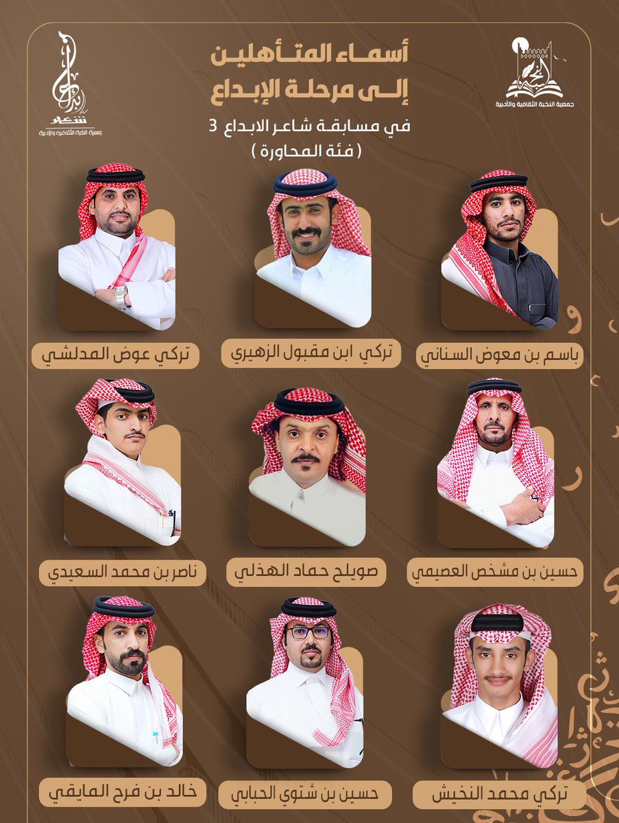 alnukhba_ksa's tweet photo. أسماء المتأهلين إلى مرحلة الإبداع
 في مسابقة #شاعر_الابداع3   ✨
فئة المحاورة
الف مبرووووووك للجميع
#جمعية_النخبة_الثقافية_والأدبية https://t.co/FbY1aikhyt