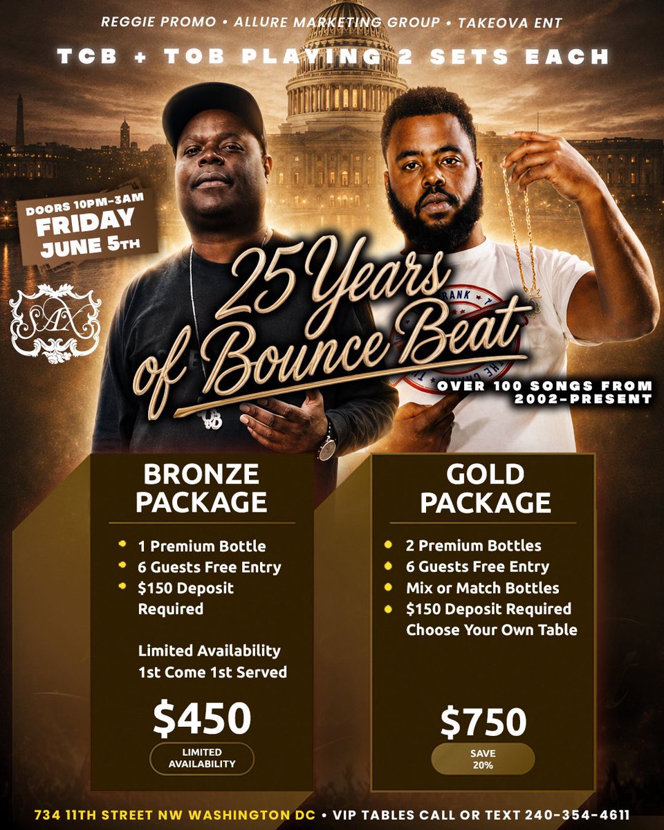 TaeSweizy's tweet photo. Join Us For 25 Years Of Bounce Beat w/ TCB &amp; TOB at SAX on June 5th! https://t.co/pBKgHP4yIe