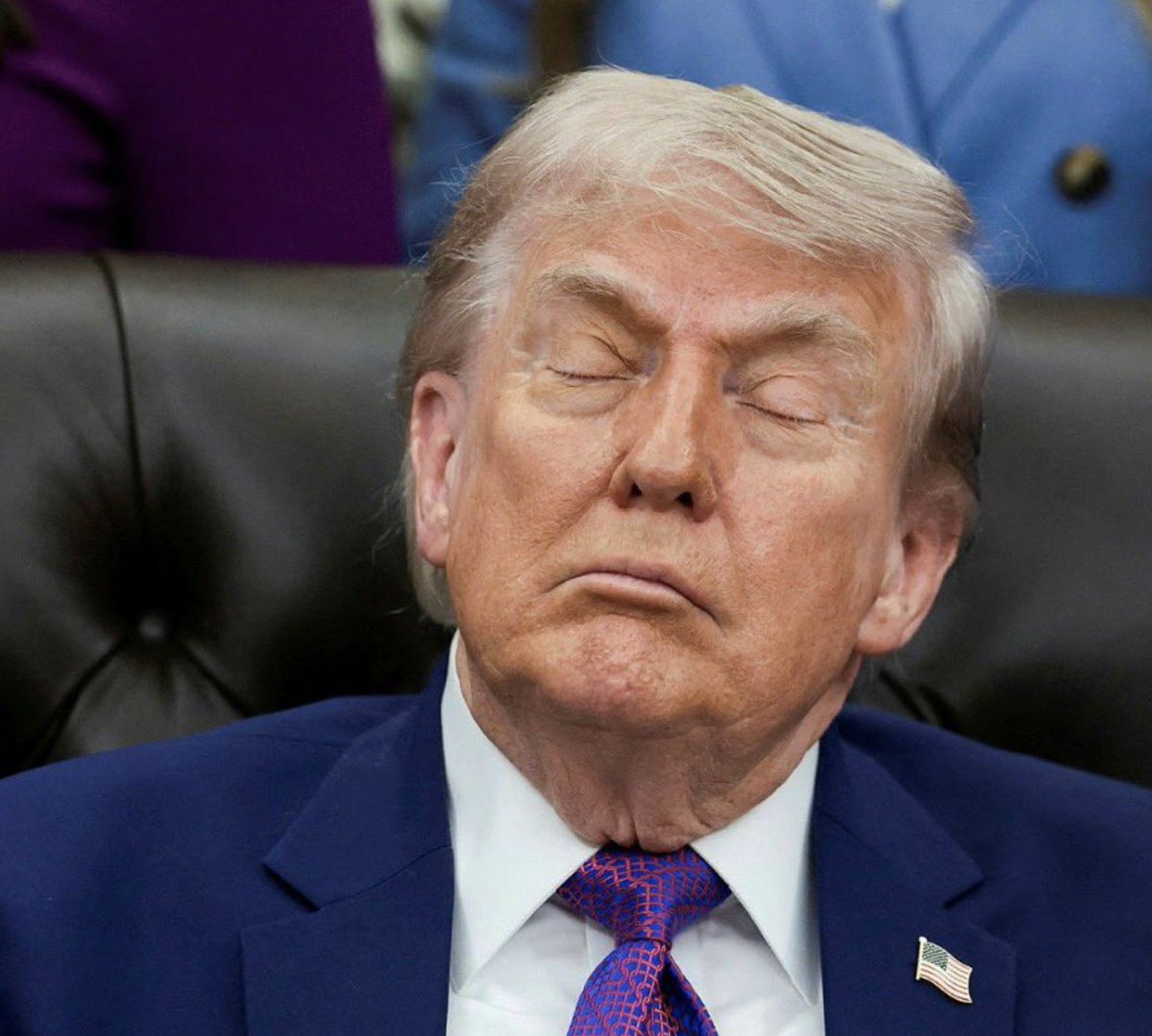 OccupyDemocrats's tweet photo. BREAKING: Trump gets PUMMELED with mockery for claiming to "feel the same" as he did 50 years ago — just moments after falling asleep in the Oval Office.

You really can't make this stuff up...

"Look at the people up here, they're all, like, brilliant. I'm— I'm— I'm one of the young ones, you know, I'm a similar age to all of you. Very similar," said Trump during an Oval Office event meant to advertise his supposed support for mothers. "I feel the same as them. I actually feel more— You know, I don't know what this is."

"I feel the same as I did 50 years ago. It's crazy. Someday there'll be a day when that won't happen," the 79-year-old man claimed. "I'll let Bobby and Oz know, you know? It's not quite the same. But I feel literally the same. I don't know why."

During the same event, Trump was caught on camera dozing off, his chin slumping forward. It's something that has happened with alarming frequency as his cognitive decline worsens.

Social media was immediately abuzz with Americans l laughing at Trum's absurd vitality claims, with many rushing to share pictures of him fast asleep in his chair. The backlash was so intense that the official White House Rapid Response account responded to one user sharing a photo of Trump sleeping by writing: "He was blinking, you absolute moron."

That's the line now being pushed by Trump supporters. He was "blinking." Never mind that footage of the incident clearly shows him sleeping. It's pathetic.

"It's not because I eat the best foods," Trump rambled on. "Maybe they are the best foods. Who knows what the best foods are? Maybe junk food is good and the other food is no good. I know people that eat the best food. They go to a restaurant. They have celery and I don't want that."

"And I'll have steak and everything else. And I say, how are you doing? Well, it's over for me at a young age. And all they do is watch it," he went on. "I know many, many people that all they do is watch their weight and this and that. And they kick the bucket. And here we are. I feel great."

Trump has grown increasingly obsessed with his failing health and advanced age over the past few months. During a recent visit to The Villages, he insulted the residents there — even though they were MAGA supporters — by boasting that he was "much younger" than them. 

Clearly, this is a man who knows that his time on this Earth is nearing its natural end and the thought terrifies him. He accomplished nothing of worth during  his life and wasted it in the pursuit of meaningless pleasure and evil.

Please ❤️ and share if you think that Trump has dementia!