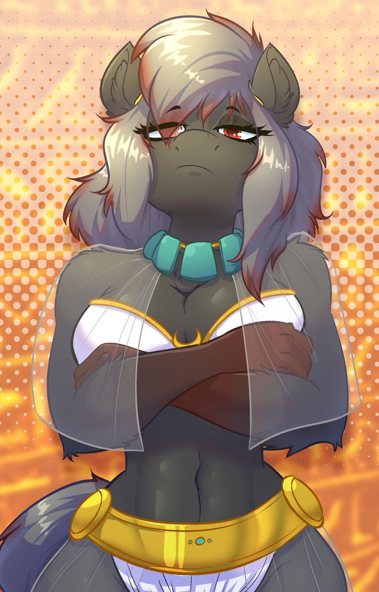 Witch_Taunter's tweet photo. Horse girl does the funny Animal Crossing Egyptian cat pose.

Commission for Anon. https://t.co/TZBCSzPooo