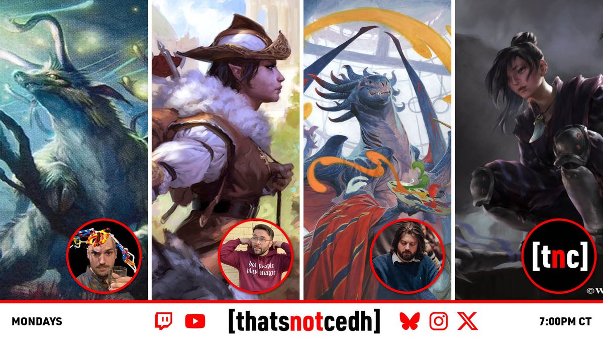 thatsnotcedh's tweet photo. ::90s Mortal Kombat theme drops::

Tonight we have Jack (music00soba) on playing some Yuriko! @godzilla_big  and Cody are running it back on Prismari and Selvala while Mischa tries out cEDH boogeyman: Tayam!

See you all tonight @ 7PM Central!
ttv / thatsnotcedh
🔗⬇️ https://t.co/cOlOAG57no