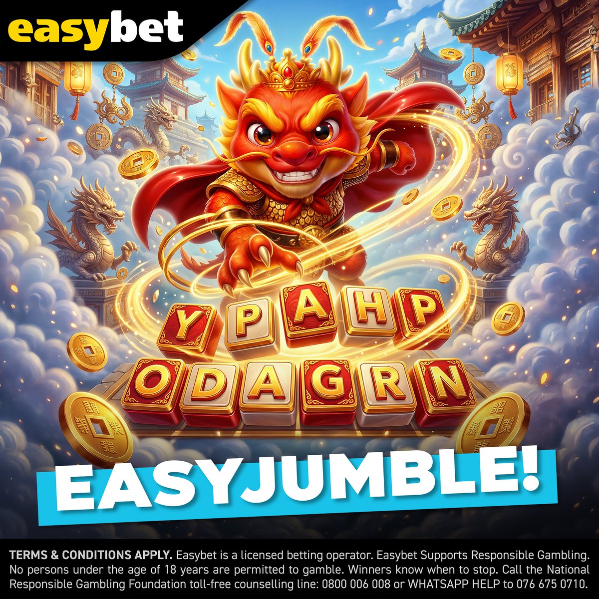 Easybet_SA's tweet photo. 🐉 The dragon mixed it all up! 👀

Can you unscramble the slot title from these jumbled letters? Drop your answer in the comments for a chance to win a R50 Bonus Bet 💛

Spin this slot here: https://t.co/LmL9ovK5bO

#EasyJumble #DragonSpins #PragmaticPlay #Easybet https://t.co/Ia8cdnvvrt