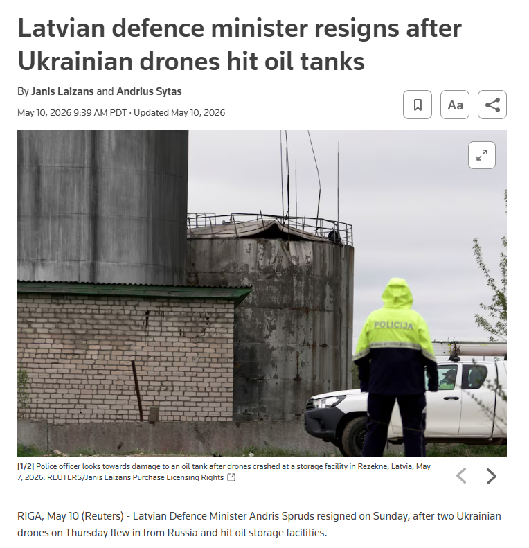 The claim is that Russia hacked Starlink and diverted two Ukrainian drones to strike Latvians oil tanks, after the drones were already in Russian airspace. 

If true... ahahahaaha.