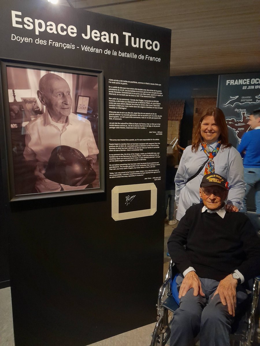 CerfiaFR's tweet photo. 🇫🇷🪖 FLASH | Le doyen des Français, Jean Turco, âgé de 108 ans, ancien combattant de la campagne de 1940, a inauguré un espace portant son nom au Normandy Victory Museum de Catz consacré à la bataille de France de juin 1940. https://t.co/HFF1rDh6Vq