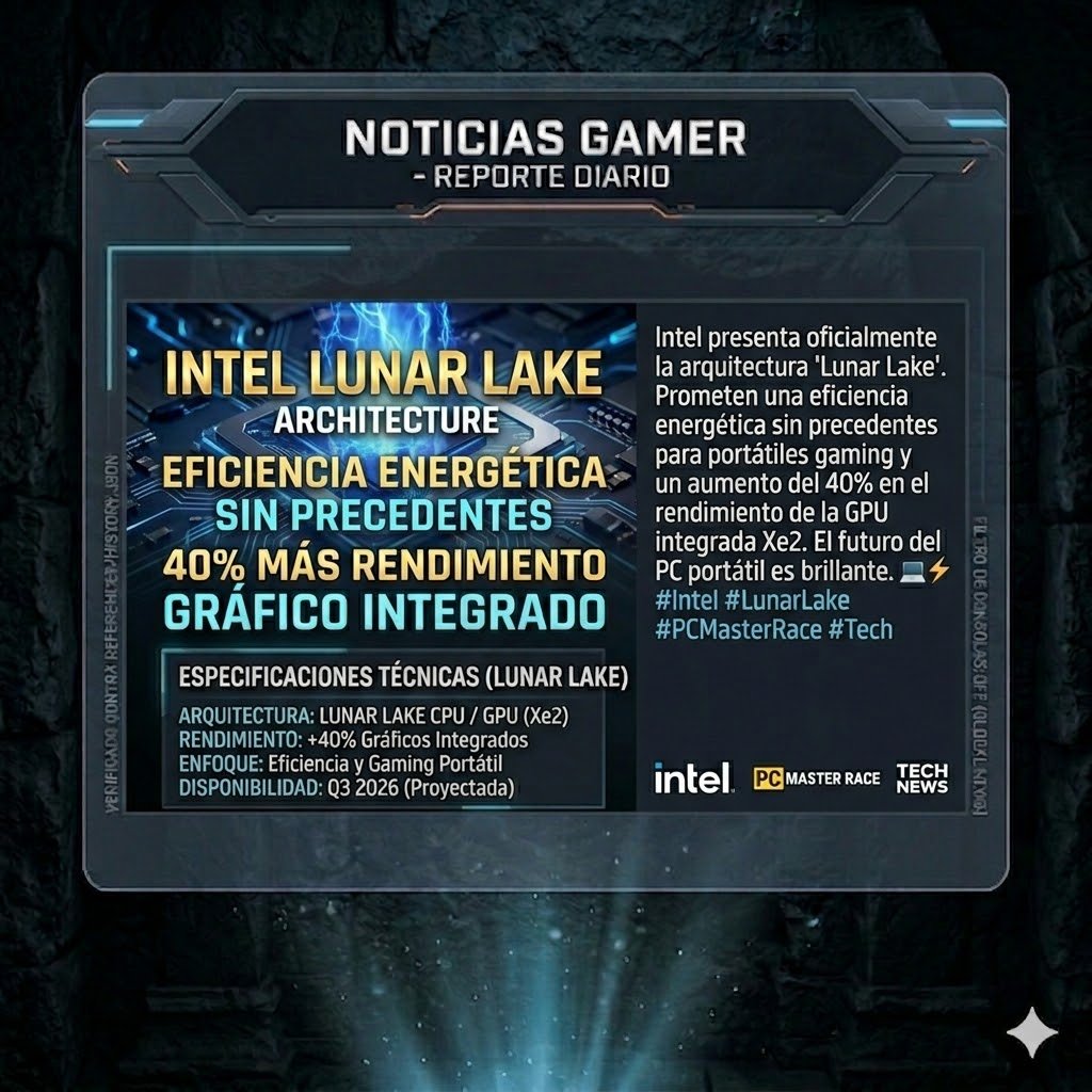 Canal_Leebyte's tweet photo. Intel presenta oficialmente la arquitectura 'Lunar Lake'. Prometen una eficiencia energética sin precedentes para portátiles gaming y un aumento del 40% en el rendimiento de la GPU integrada Xe2. El futuro del PC portátil es brillante. 💻⚡ #Intel #LunarLake #PCMasterRace #Tech https://t.co/ZXIlXXtO43