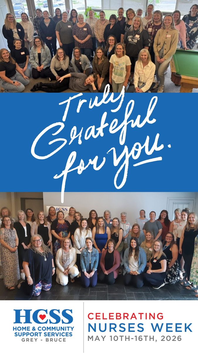 HCSSGreyBruce's tweet photo. 💙 Happy Nurses Week! 💙 Thank you, @HCSSGreyBruce nurses, for your compassion and dedication across Grey and Bruce counties. 🩺✨ #HCSSGreyBruce #NursesWeek #ThankYouNurses #CommunityCare #HealthcareHeroes #Gratitude #GreyBruce #HomeAndCommunityCare 💙 https://t.co/f9V5X5t7Ju