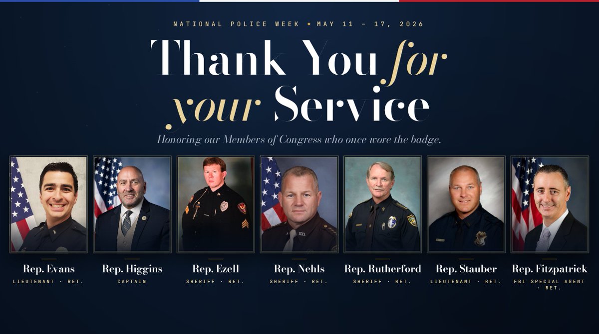RepEzell's tweet photo. Honored to stand alongside colleagues who, like me, once wore the badge and served on the front lines.

During National Police Week, we remember the fallen and stand with the men and women who continue to protect our communities every day.

Once you wear the badge, you never stop carrying that responsibility.