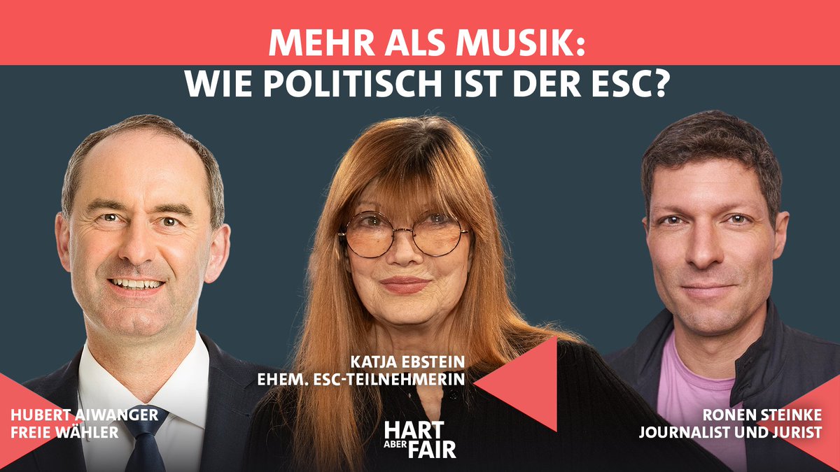 hartaberfair's tweet photo. Wie politisch ist der ESC? Darüber spricht @louisklamroth heute Abend bei #hartaberfair mit Hubert Aiwanger, Marie-Agnes Strack-Zimmermann, Ronen Steinke, Katja Ebstein, Maria Popov, Caro Worbs und Miguel Robitzky. https://t.co/cAbnMwvb8t