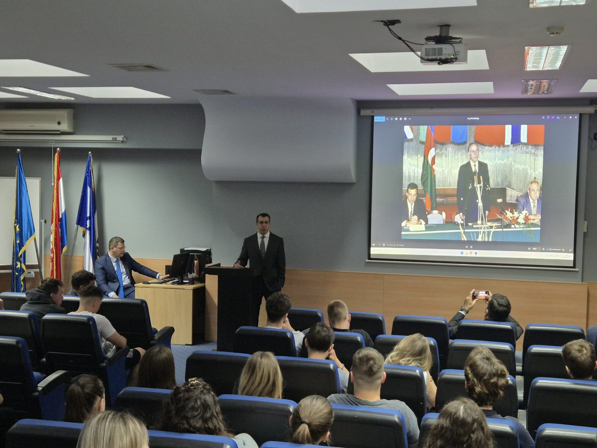A_L_Imanov's tweet photo. It was a pleasure to talk to students of Libertas University in Zagreb on the legacy of National Leader Heydar Aliyev, the founder of modern Azerbaijan, who played an exceptional role in strengthening Azerbaijan’s independence and statehood. I provided  detailed information about the National Leader's defining role in shaping the country’s modern history, laying the foundations for its political and economic development and strengthening Azerbaijan’s position on the international stage. 

#HeydarAliyev
#NationalLeader