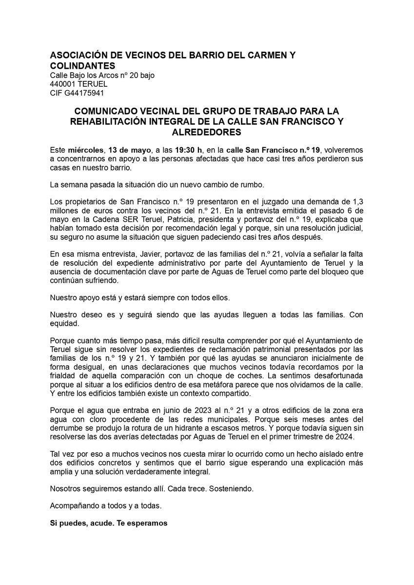 Plataforma Afectados C/ San Francisco Teruel, 21 tweet media