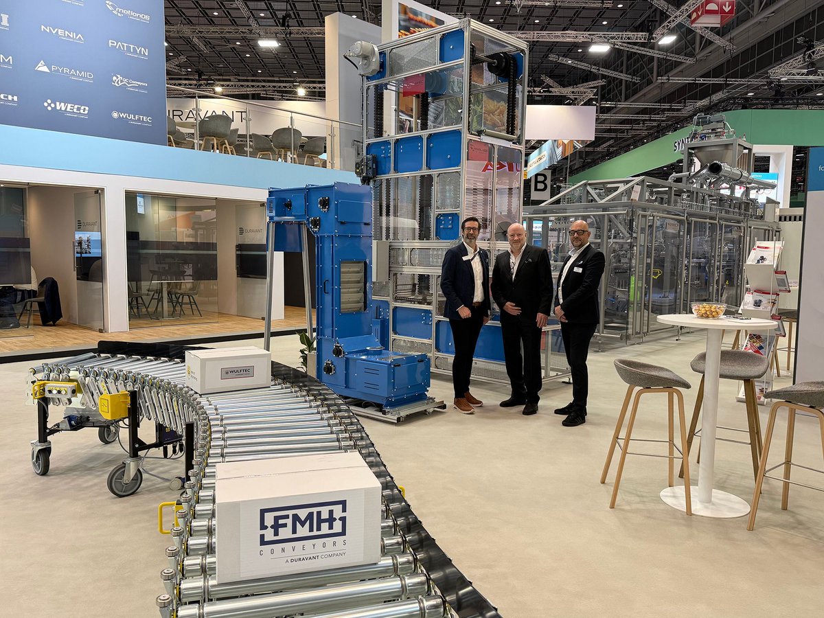 duravant's tweet photo. 🔄 Smarter material flow from line to logistics.

At Interpack 2026, Duravant’s Material Handling team —FMH Conveyors, Motion06, NPI, Pyramid &amp; QC Conveyors—is on-site to discuss optimizing your operations.

📍 Hall 6, B57/73

#Interpack2026 #MaterialHandling #Duravant https://t.co/7o1aV4rQZE