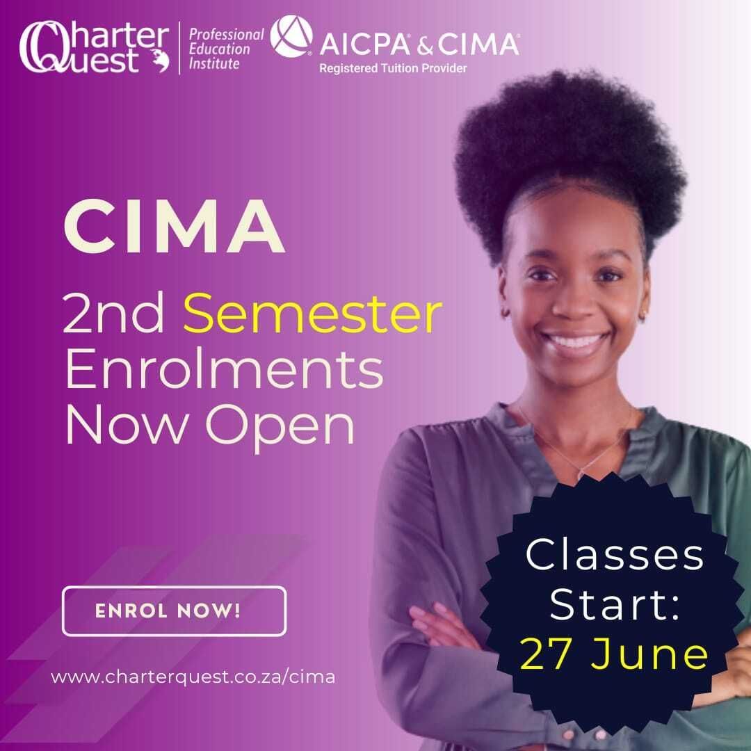 CharterQuest's tweet photo. 🚀 CIMA 2nd Semester Enrolments are NOW OPEN!
Take the next step toward your CGMA designation with expert lecturer support, flexible learning options, recorded classes, and exam-focused resources through CharterQuest.
📚 Classes commence: 27 June https://t.co/z9H0p6Keb1