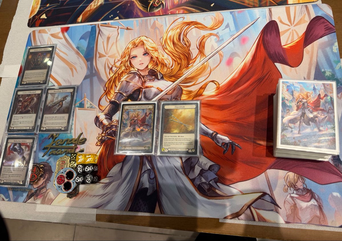 pointipohmali's tweet photo. Finally completed my entire Anime Dori setup. Signed playmat &amp; matching sleeves were acquisitions with the help of a homie from the recent PT Yokohama. Playing Dori lately just so I can rock the playmat lol. Stoked! #FABTCG https://t.co/bp3MMciqiw