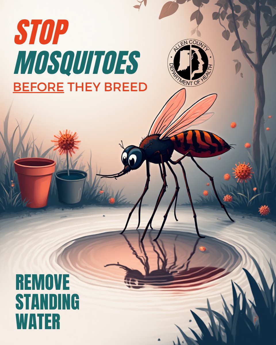AllenCountyHD's tweet photo. Mosquitoes can breed in as little as a quarter-inch of water. 

Don't give 'em the chance. 

Clean gutters, empty containers, flush bird baths and dispose of old tires that might hold stagnant water where the pests can breed. https://t.co/m5C0sqA00k