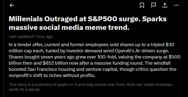 The recent S&amp;P500 surge is going so viral that millennials have started memeing it on social media 

This trending article is insane

x.com/i/trending/205…