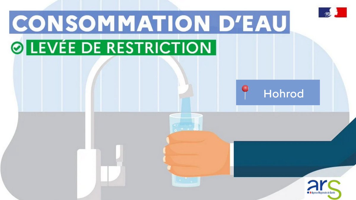 Image de Préfet du Haut-Rhin - 💧 Santé | Commune de #Hohrod  
✅ Les restrictions d'usage de l'eau sont levées.
L'eau du robinet pe