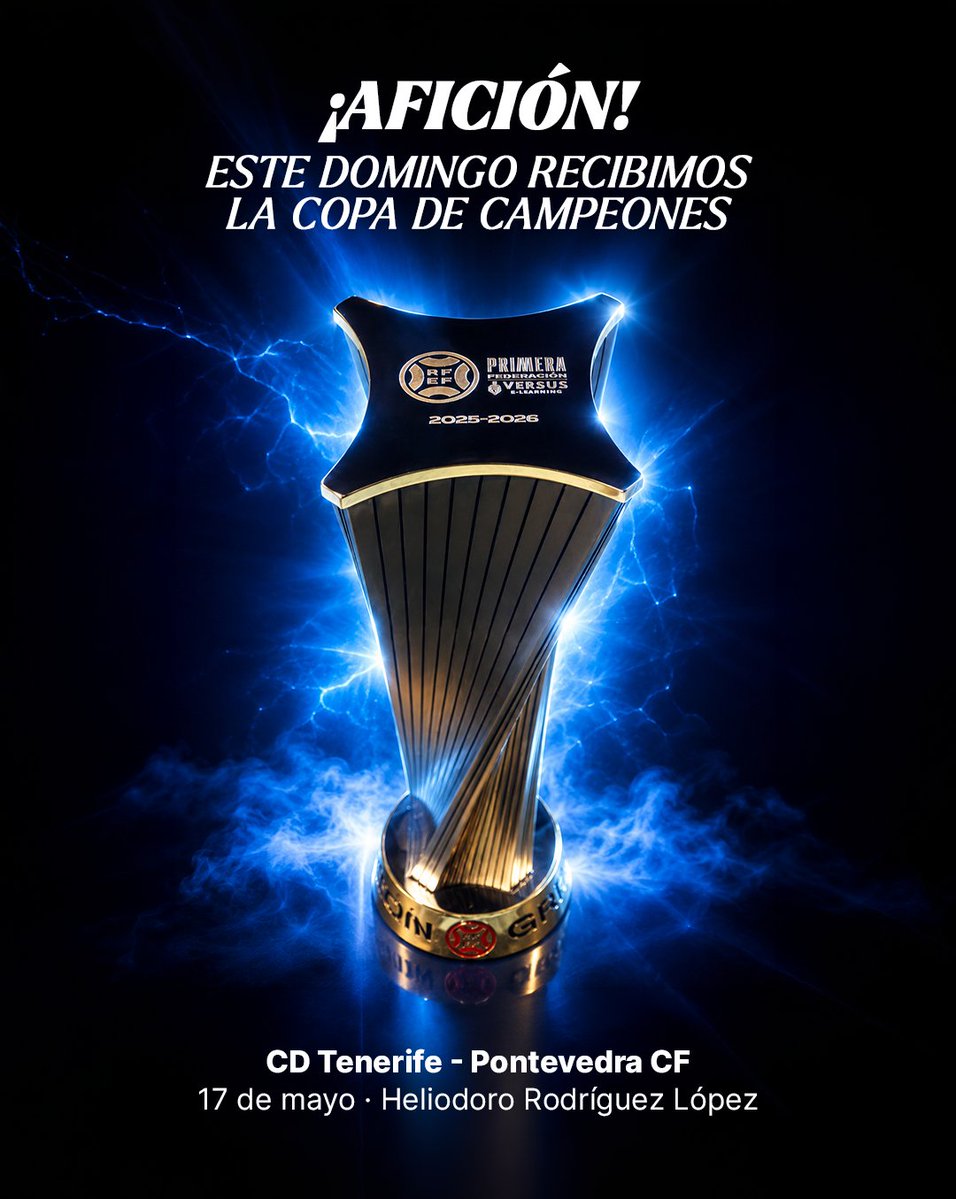 👀 ¡¡¡𝐀𝐅𝐈𝐂𝐈𝐎́𝐍!!!

🏆 Este domingo recibimos la 𝐂𝐨𝐩𝐚 𝐝𝐞 𝐂𝐚𝐦𝐩𝐞𝐨𝐧𝐞𝐬 𝐝𝐞𝐥 𝐆𝐫𝐮𝐩𝐨 𝟏 𝐝𝐞 <a href="/Primera_RFEF/">Primera Federación Versus e-Learning</a> 🔝

¡Acude al #HRL y celebra la ℎ𝑖𝑠𝑡𝑜́𝑟𝑖𝑐𝑎 𝑡𝑒𝑚𝑝𝑜𝑟𝑎𝑑𝑎 de los #blanquiazules 🤍💙!

🎟️ clubdeportivotenerife.es/noticias/local…

#TenerifePontevedraCF
