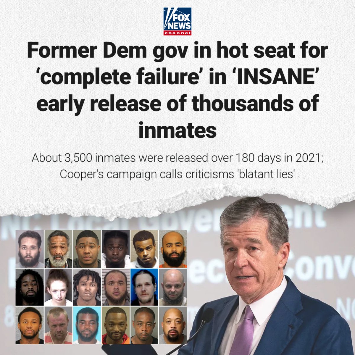 In 2021, Democrat Roy Cooper agreed to release over 3,500 criminals from prison in North Carolina.

Now, nearly half of Cooper's criminals have reoffended and 18 have been charged with murder.

Cooper's soft-on-crime policies have no place in the Senate.