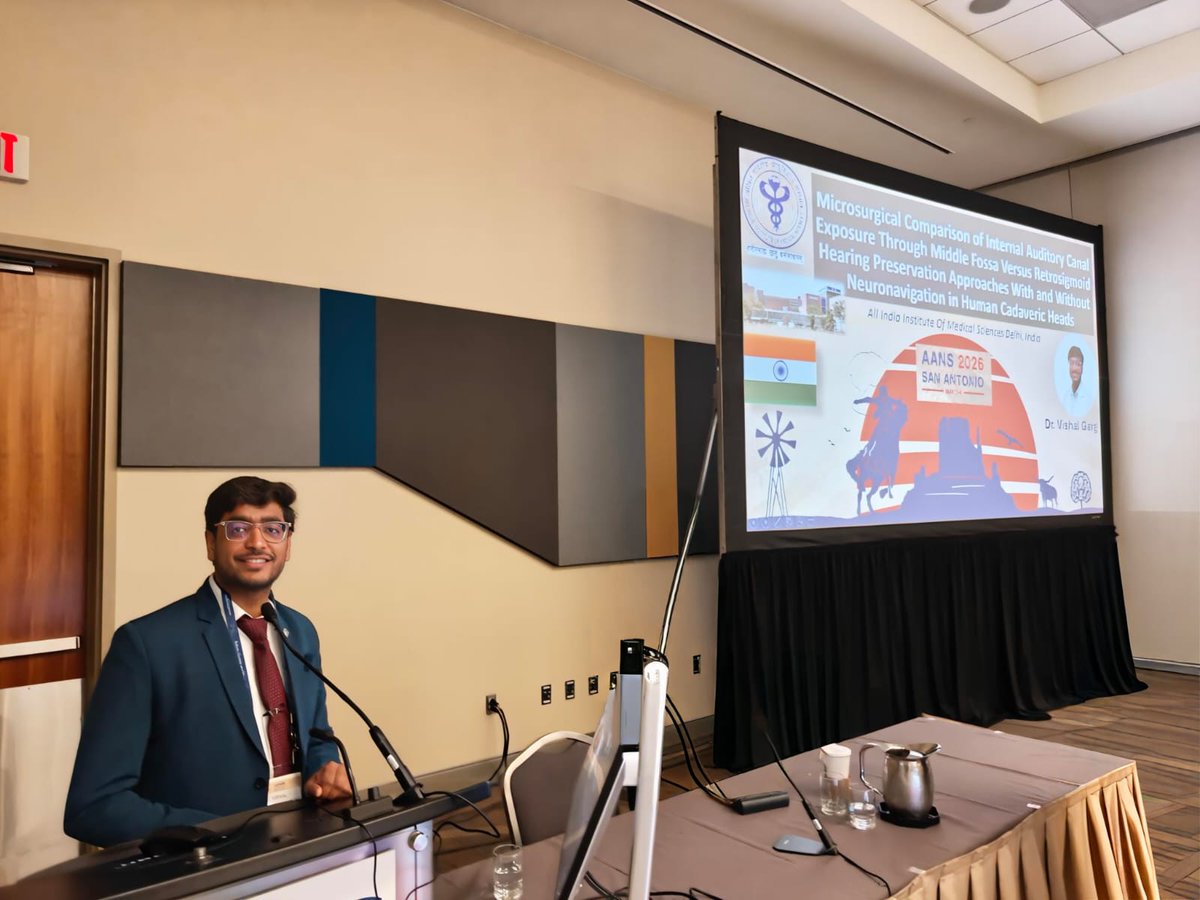 Vishalgargpgi's tweet photo. Honored to attend AANS 2026 in San Antonio, Texas, USA and present 4 research works. Grateful to AASAN for travel grant, to my mentors at AIIMS/PGIMER, and to all leaders I learned from. Much more to learn and bring back for our patients. #AANS #Neurosurgery #India @NSxAIIMS https://t.co/1xQjSmRzIf