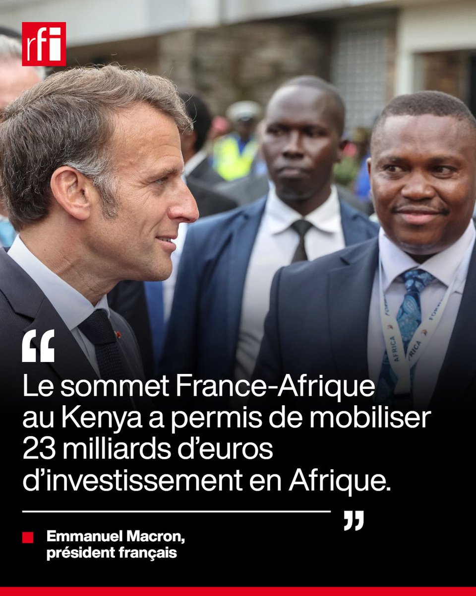 RFI's tweet photo. Ces investissements « vont créer plus de 250 000 emplois directs en France en Afrique », s’est félicité Emmanuel Macron, saluant des « résultats très concrets » du sommet organisé lundi et mardi dans la capitale kényane
🇫🇷🇰🇪⬇️ https://t.co/pFNbl49Wd6