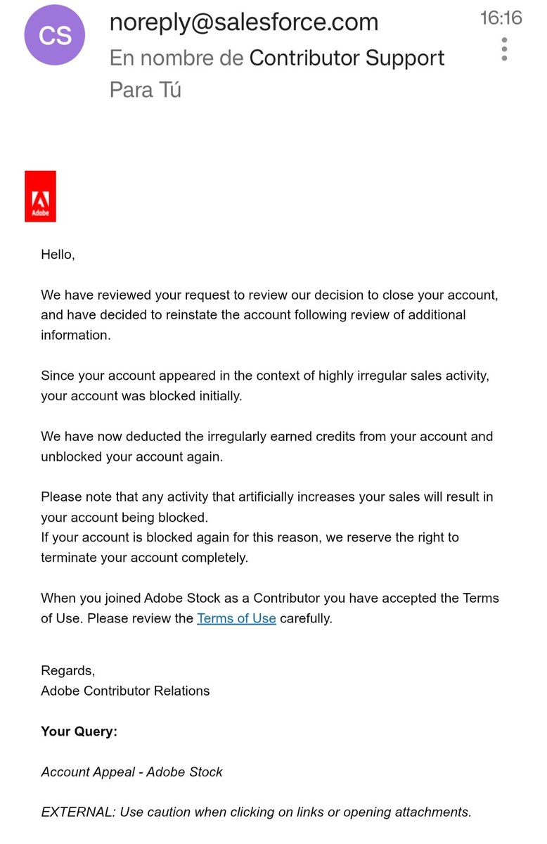 PabloLopezTruji's tweet photo. Finally! My #AdobeStock account (pablohasday) is REINSTATED after 48 days. Despite a $30 deduction for "irregular sales" I had nothing to do with, I’m just happy to be back.
Thanks @AdobeCare for the human review. Time to get back to work! 🚀
#AdobeStock #Victory #Contributor https://t.co/uqA5yHVwG5