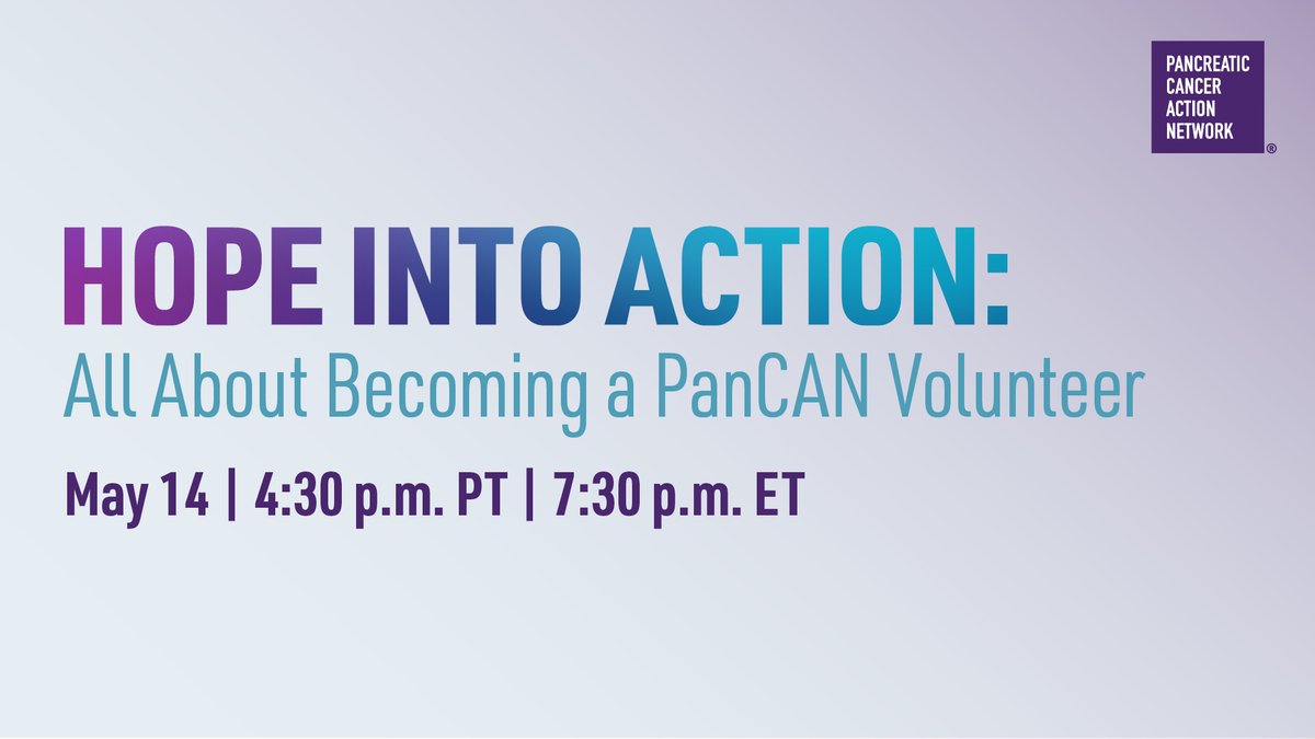 PanCANIndiana's tweet photo. During this week's Hope Into Action: All About Becoming a #PanCANvolunteer session, you'll learn how your involvement, big or small, moves PanCAN's mission to take bold action against the disease. 💜 

https://t.co/XJUznxkzxv https://t.co/0AxgBvuHkk