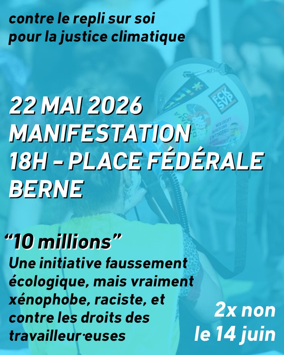 Touxtes à Berne le 22 mai pour la justice climatique et contre l'initiative faussement durable mais vraiment raciste de l'UDC !

Manifestation autorisée

#CHvote #Bern