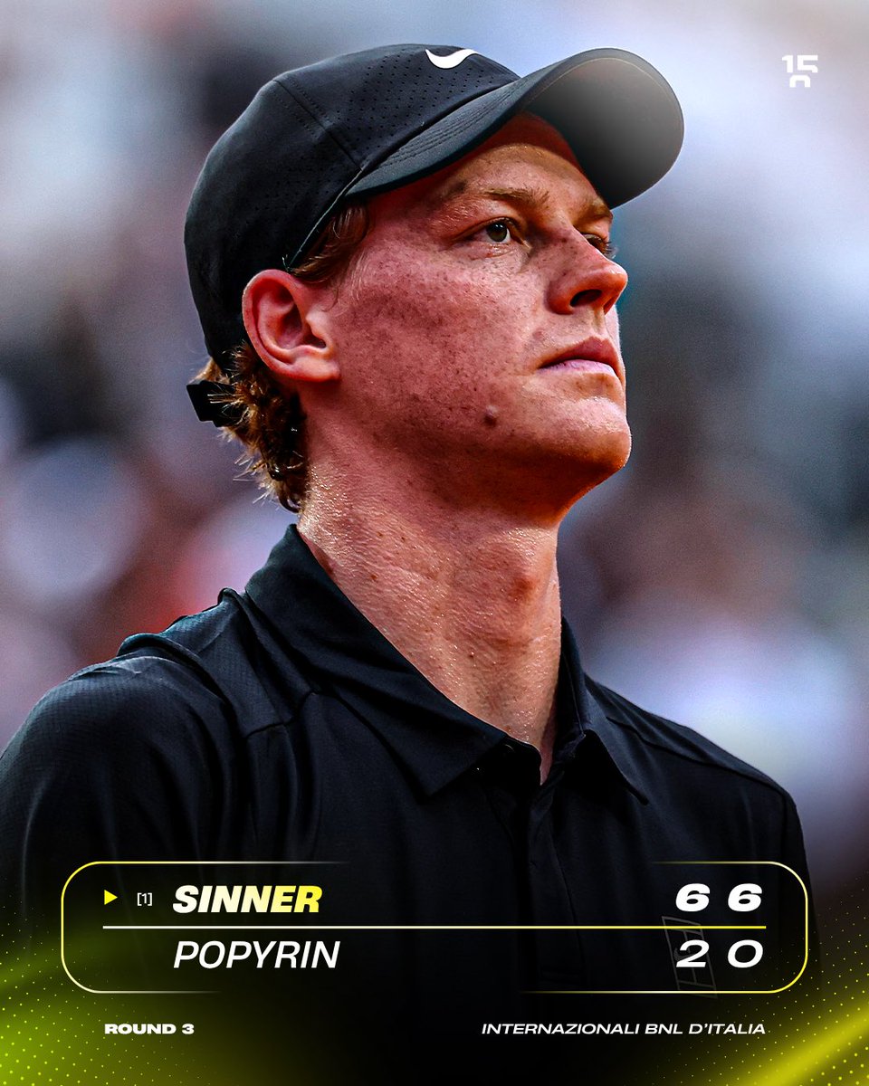 I FANTASTICI 4 DI SINNER 🤩🇮🇹

Jannik Sinner vince senza sussulti (6-2 6-0) il proprio match di terzo turno contro Alexei Popyrin e si qualifica per la quarta volta agli ottavi degli Internazionali d'Italia.

Questo successo permette all'italiano di estendere quattro strisce di