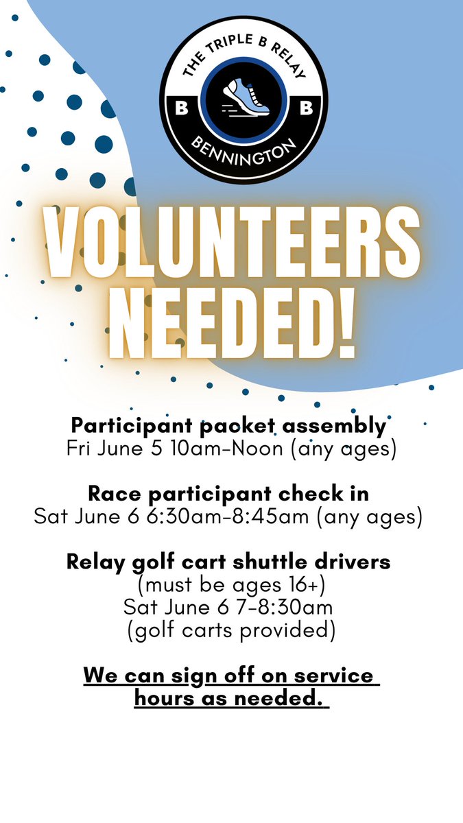 BPSF92's tweet photo. @WeRBennington any high schoolers needing volunteer hours?! We've got some opportunities coming up in June with the Triple B Race! 

Interested? Sign up here: https://t.co/lb9s0Dtmwz https://t.co/0lu80snoql
