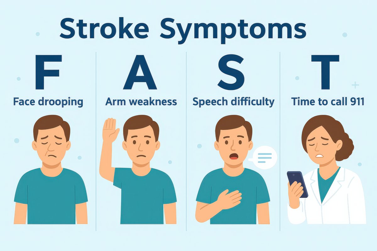 HorizonCHC's tweet photo. Think FAST—it could save a life.

Face drooping
Arm weakness
Speech difficulty
Time to call 911

If you notice any of these signs, don’t wait. Call 911 immediately. Every second matters. ⏱️
Learn more here: https://t.co/drSWiHnv8N https://t.co/IoGfCr7Zaj