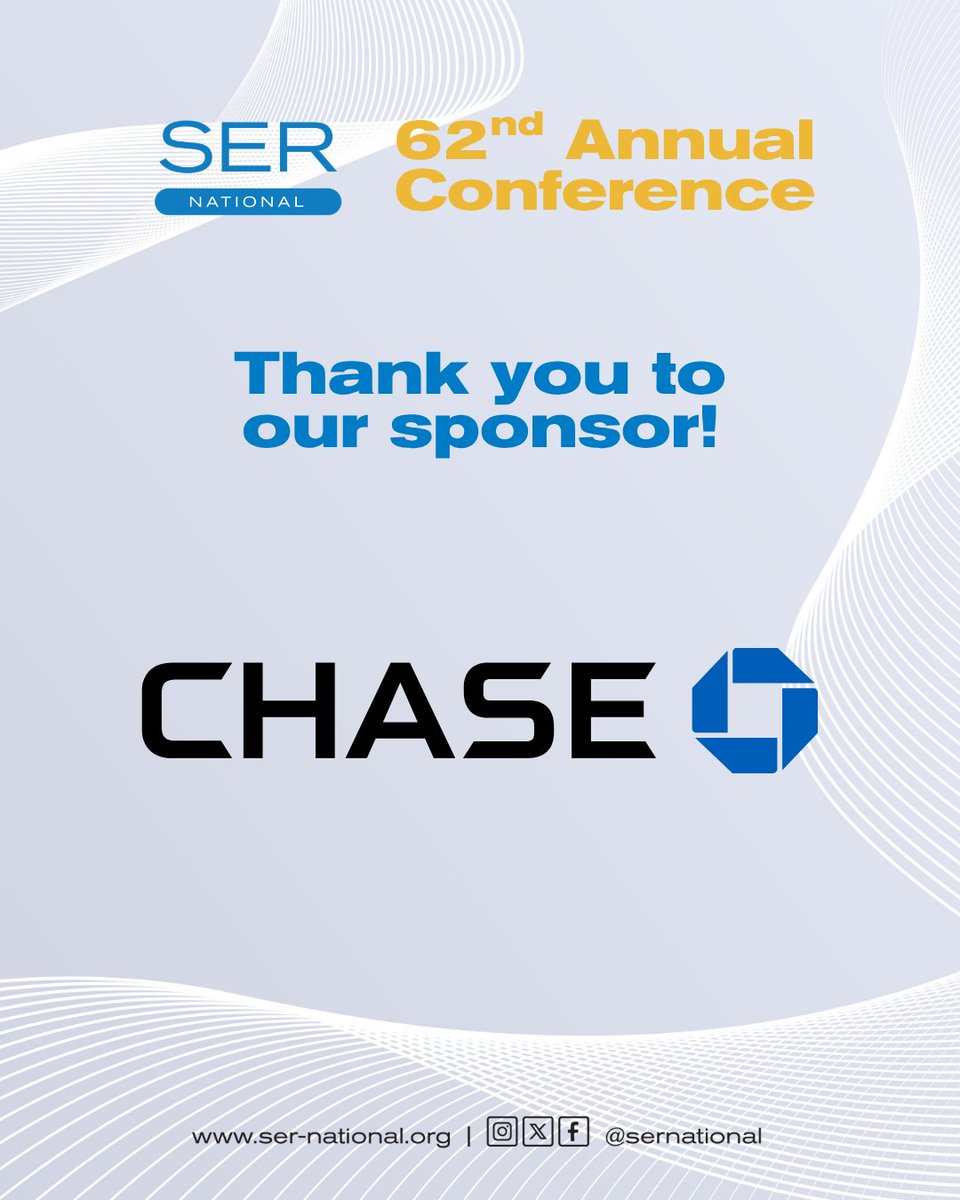 sernational's tweet photo. We are thankful to have Chase as a sponsor of SER’s 62nd Annual Conference, taking place May 20, 2026.  Your commitment to fostering entrepreneurship and community development in the DFW area makes events like this possible.  Register at https://t.co/hqqo3XMQ2y. https://t.co/jQ0Ls45LwH