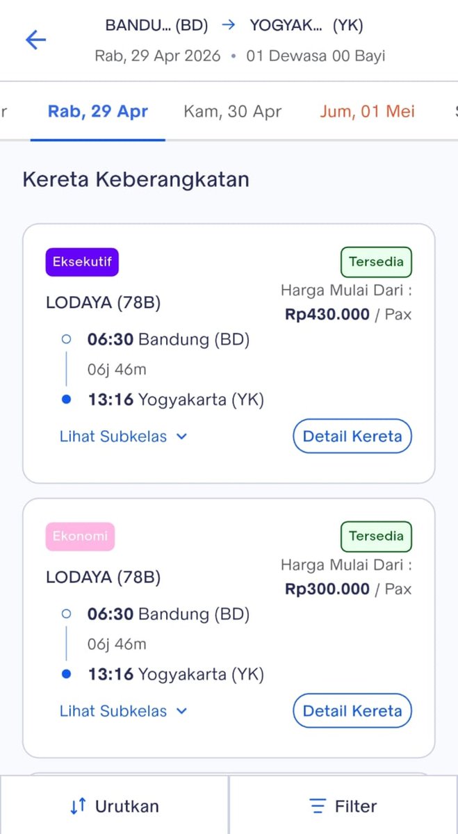 Harga tiket kereta api rute Pasar Senen (Jakarta) - Solo Balapan lebih murah daripada rute Pasar Senen (Jakarta) - Yogyakarta? 

Padahal secara jarak, Pasar Senen - Solo Balapan lebih jauh daripada Pasar Senen - Yogyakarta.

Setelah dicek ternyata perjalanan dari Bandung juga ada