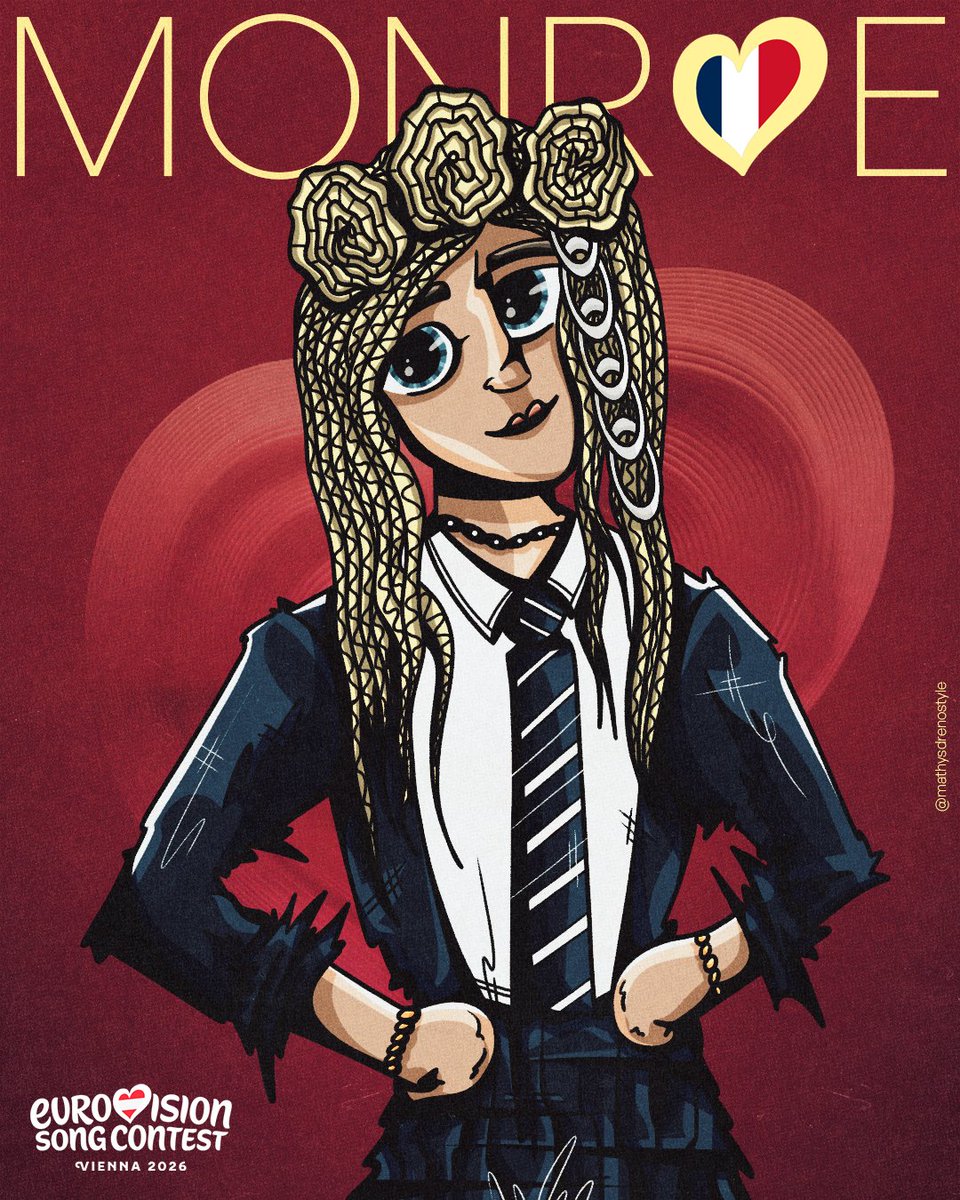 Mathysdrenostl's tweet photo. 🇫🇷✨ MONROE représentera la France à l’Eurovision 2026 !
Rendez-vous à Vienne pour la grande finale du Concours de la chanson le 16 mai 2026 🎤

@Eurovision

#eurovision2026 #france #monroe #eurovision #designgraphique https://t.co/Bu5QfhD5g7