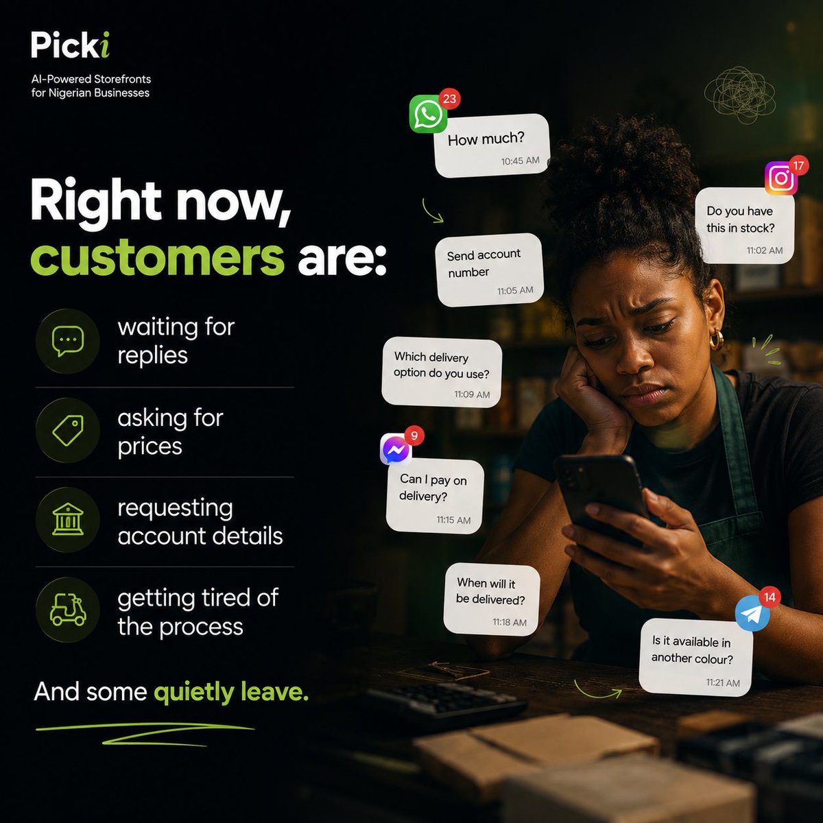 yourpickistore's tweet photo. You don’t need to be online 24/7 to make sales anymore. Most vendors are exhausted from: replying DMs, sending account details, and chasing deliveries manually. Meanwhile, customers just want something easy.
That’s where Picki comes in.

Visit https://t.co/wWUC17VE3V https://t.co/3ShOvNgZQw