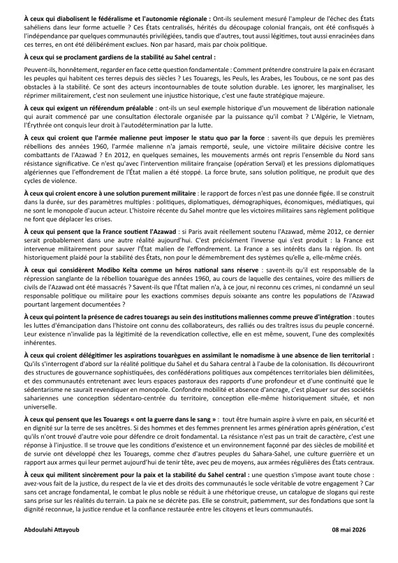 ALIUF's tweet photo. Azawad-Mali – Sahel central : Arguments et contre-arguments

@attayoub https://t.co/LGeWru5xHY