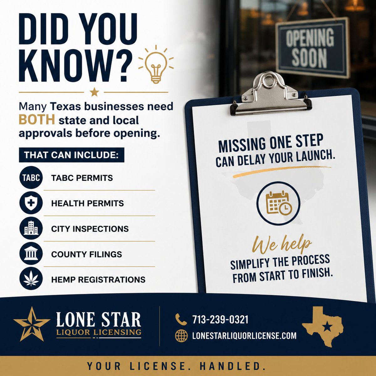 LoneStarLL's tweet photo. your license, Handled. 🤠
📞Call (713) 239-0321
📩DM,
🌐visit our website
👉🏽https://t.co/SEa6cxqG2T

#PermitExperts #OpenForBusiness #TexasStrong #PermittingPros #LoneStarLicensing #PermitExperts #TexasHospitality #TexasPermits #HospitalityIndustry #TrustedPartner #TexasLiquorLicense #TexasPride #TABC #YourLicenseHandled #TexasBusiness #TABCLicensing #TexasEntrepreneurs #SupportSmallBusiness #TexasCommunity
#LiquorLicense #RestaurantStartup