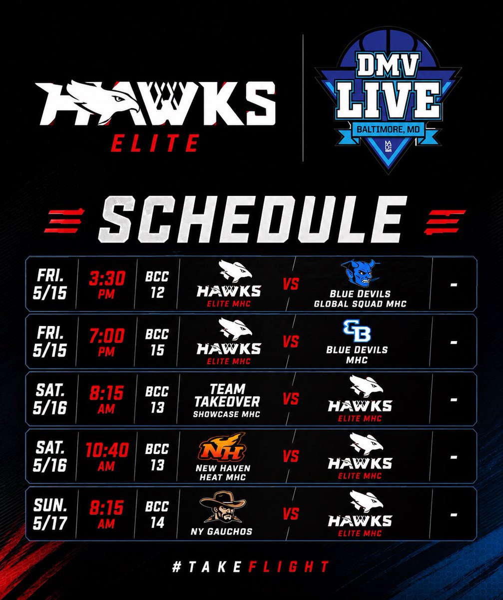 HawksEliteAAU's tweet photo. 📍Live period schedule for this weekend in Baltimore at the Convention Center. https://t.co/0Nfbf1koGt