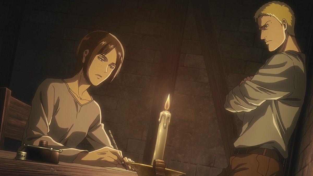 DailyYmirReiss's tweet photo. Reiner beta reading the letter to see if it’s romantic enough https://t.co/Ehj6BNA2J1