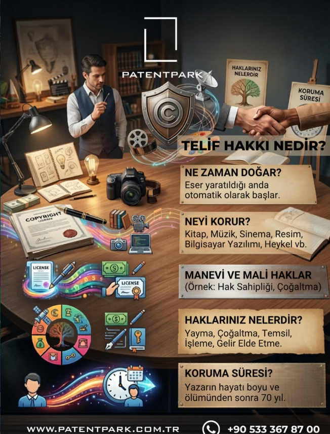 MANAVGATPATENT's tweet photo. Telif hakkı; bir eseri ortaya koyan kişinin, o eser üzerindeki maddi ve manevi haklarını koruyan yasal bir güvencedir.
Eser sahibine; çalışmasını çoğaltma, yayma, paylaşma ve ticari olarak değerlendirme konusunda tek yetki verir.
5846 sayılı Fikir ve Sanat Eserleri Kanunu https://t.co/UVTIFfi8zc
