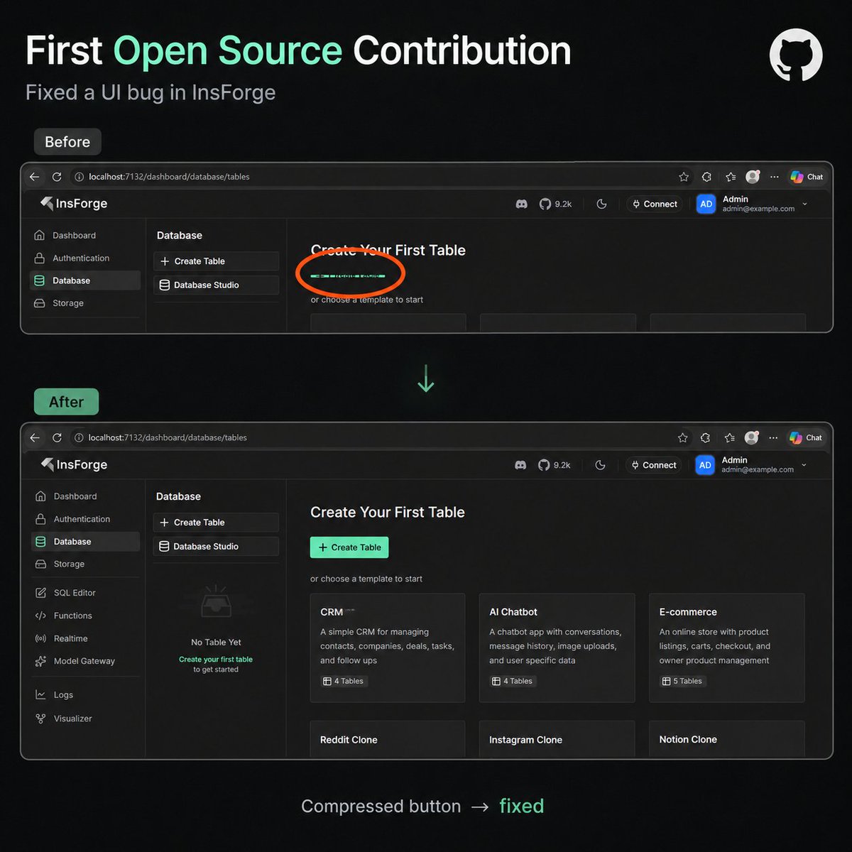 Just made my first open source contribution to InsForge Found a bug in ...