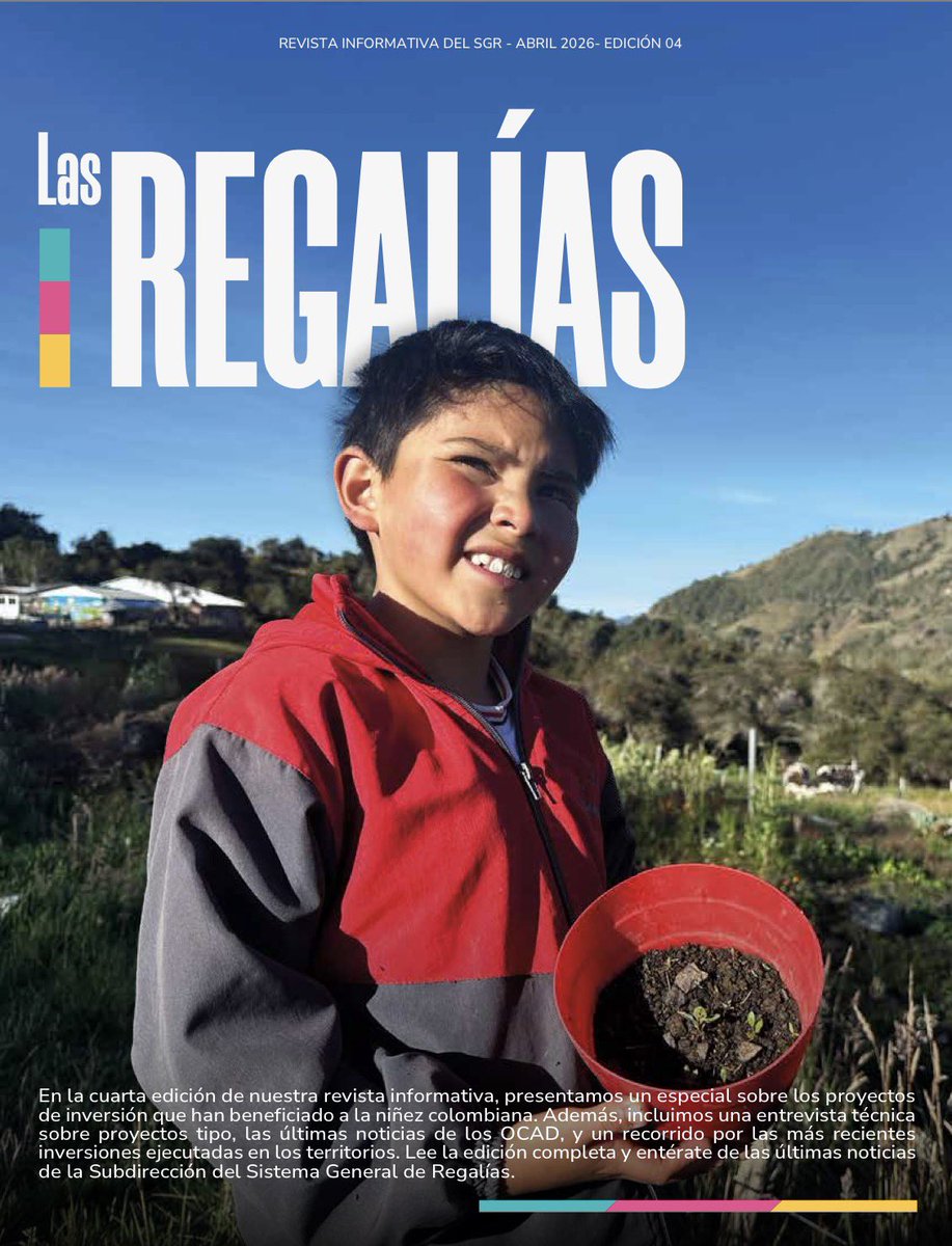 Regalias_gov's tweet photo. Ya está disponible la cuarta edición de la revista informativa del #SGR 🇨🇴

En esta edición encontrarás un especial sobre proyectos que transforman la vida de la niñez colombiana, entrevistas técnicas, noticias de los #OCAD y un recorrido por las inversiones que impulsan el desarrollo en los territorios.

Conoce más sobre las regalías y su impacto en el país. 👇
https://t.co/bfuI0NRkdp