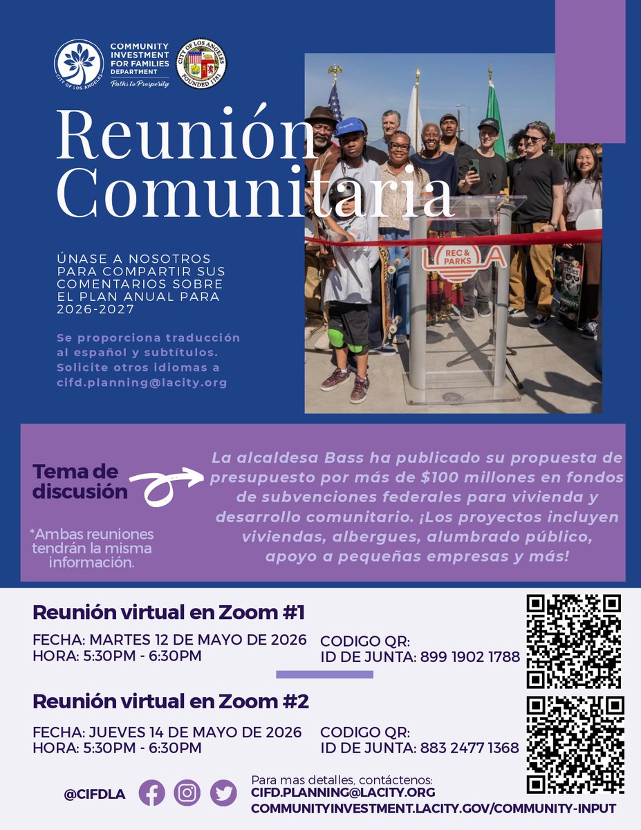 CIFDLA's tweet photo. Join us on May 12 or May 14 for a virtual community meeting to help shape funding priorities for housing and community development in our communities.

Topics include parks, shelters, small business support, neighborhood improvements, and more. Tell us what matters most to you. https://t.co/KK50fPGSQj