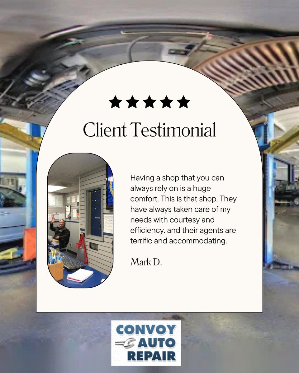 ConvoyAuto's tweet photo. 🌟 Client Testimonial 🌟
"Having a shop that you can always rely on is a huge comfort. This is the shop. They have always taken care of my needs with courtesy and efficiency."
https://t.co/YaTie74OL8
.
.
.
#ClientTestimonial https://t.co/erV57ucyM9