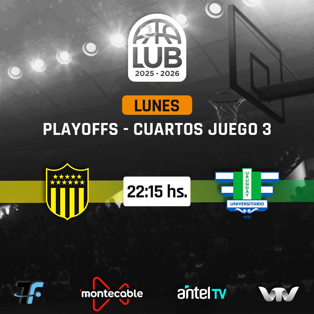 VTVuruguay's tweet photo. Lunes de #PlayOff 🏀
La #LUB se juega con otra intensidad y esta noche nadie quiere regalar nada.
📺 Disfrutálos por #VTV y #VTVPlus https://t.co/CBXtE2Klkp