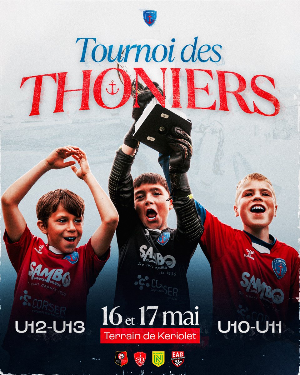 USConcarneau's tweet photo. Ce week-end aura lieu la 28e édition du Tournoi des Thoniers !

Les catégories U10 à U13 se donnent rendez-vous pour une compétition 100 % régionale, avec plus de 90 équipes bretonnes.

La traditionnelle braderie de fin de saison aura lieu de 10h à 14h sur le site de Keriolet.

Pour suivre le tournoi 👉 https://t.co/59334y52Pd