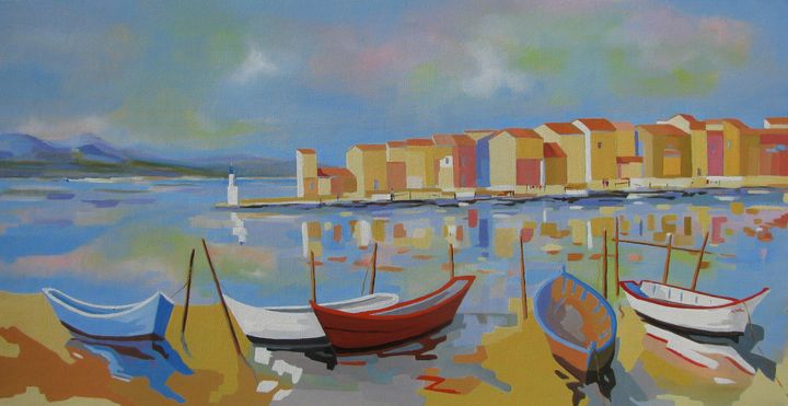 jnlejunter's tweet photo. Art of the Day! "Fishing harbor in  Southern France". Buy at: https://t.co/YuMTLbkHOT https://t.co/54r5z61pYr