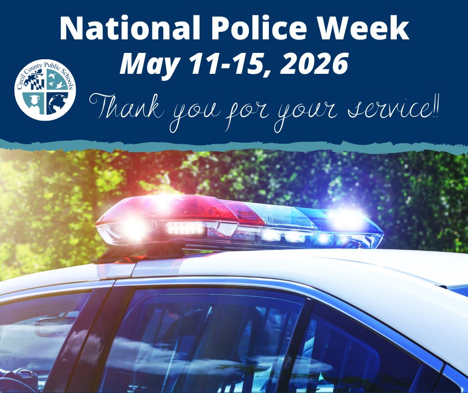 CCPSMD's tweet photo. In honor of National Police Week, CCPS extends our deepest gratitude to the law enforcement officers who support our schools. 

Your dedication is vital to a safe learning environment. We honor the courage of those who wear the badge today and every day. Thank you! https://t.co/8veXlUvmRA