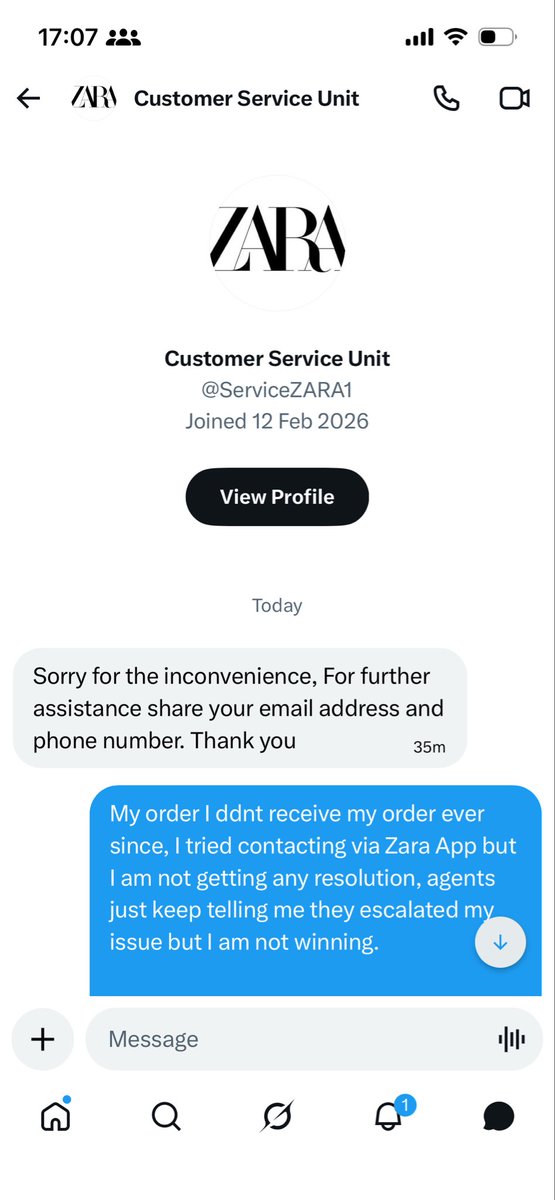 AutherWolfer's tweet photo. @ZARA_Care I just fell into a scammer who claimed my order was misplaced and requested my banking details for refund. Kindly be aware to all those seeking assistance from Zara due to delayed deliveries https://t.co/6E91JCXl99