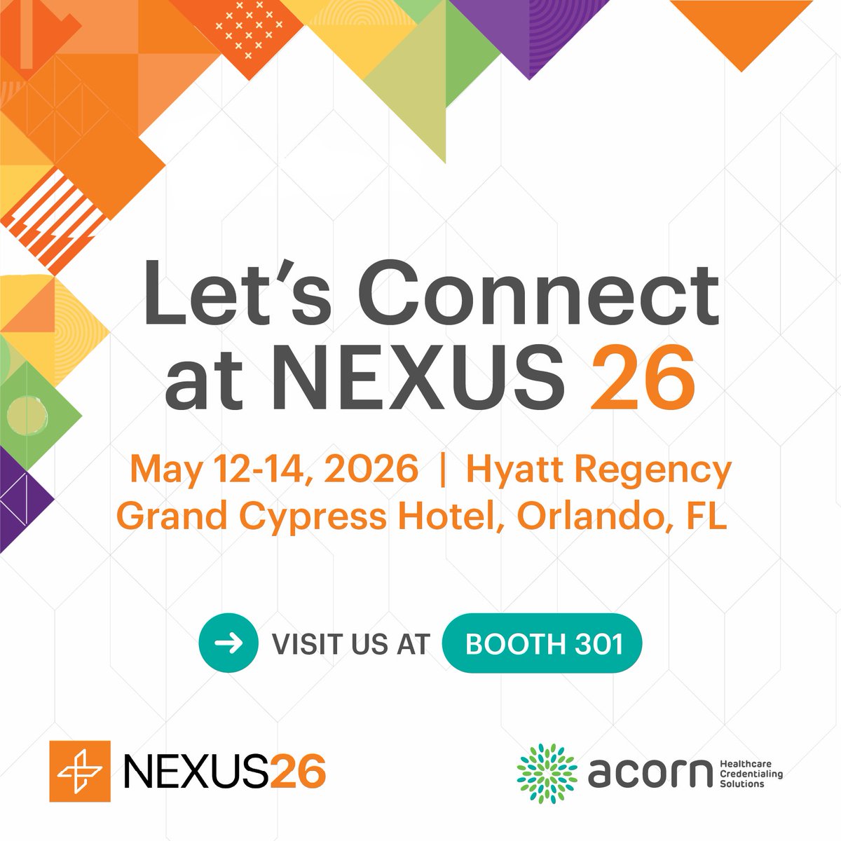 AcornCred's tweet photo. Excited to be part of ATA Nexus 2026 in Orlando! If you’re attending, pop by Booth 301 to meet Matt Jansen, AJ Laperche, and Markella DeConti. We’d love to chat about accelerating onboarding, credentialing, and provider ops for 2026. See you there! #ATANexus #Telehealth https://t.co/VYsrqdfONX